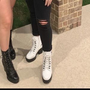 Black and white boots